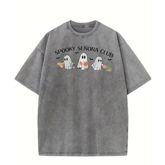 Spooky Señora Club Vintage Acid Wash Shirt – Unisex Graphic Tee