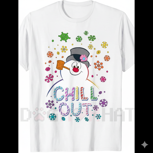Women's Black Frosty The Snowman "CHILL OUT" T-Shirt – Vintage Snowman Graphic Summer Tee
