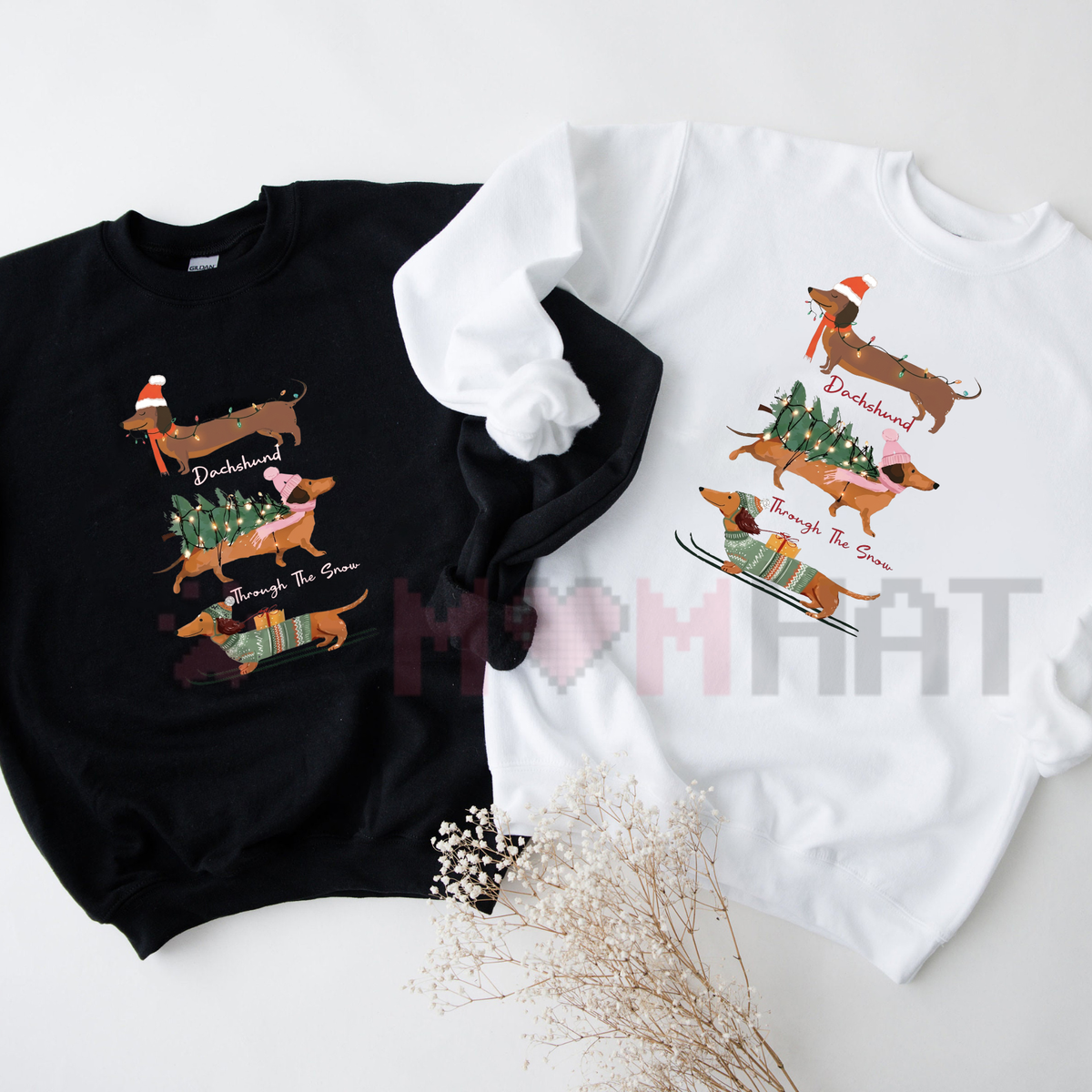 Christmas Wiener Dog Retro Holiday Graphic Sweatshirt