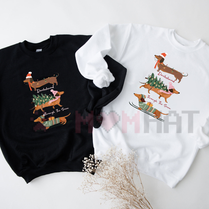 Christmas Wiener Dog Retro Holiday Graphic Sweatshirt