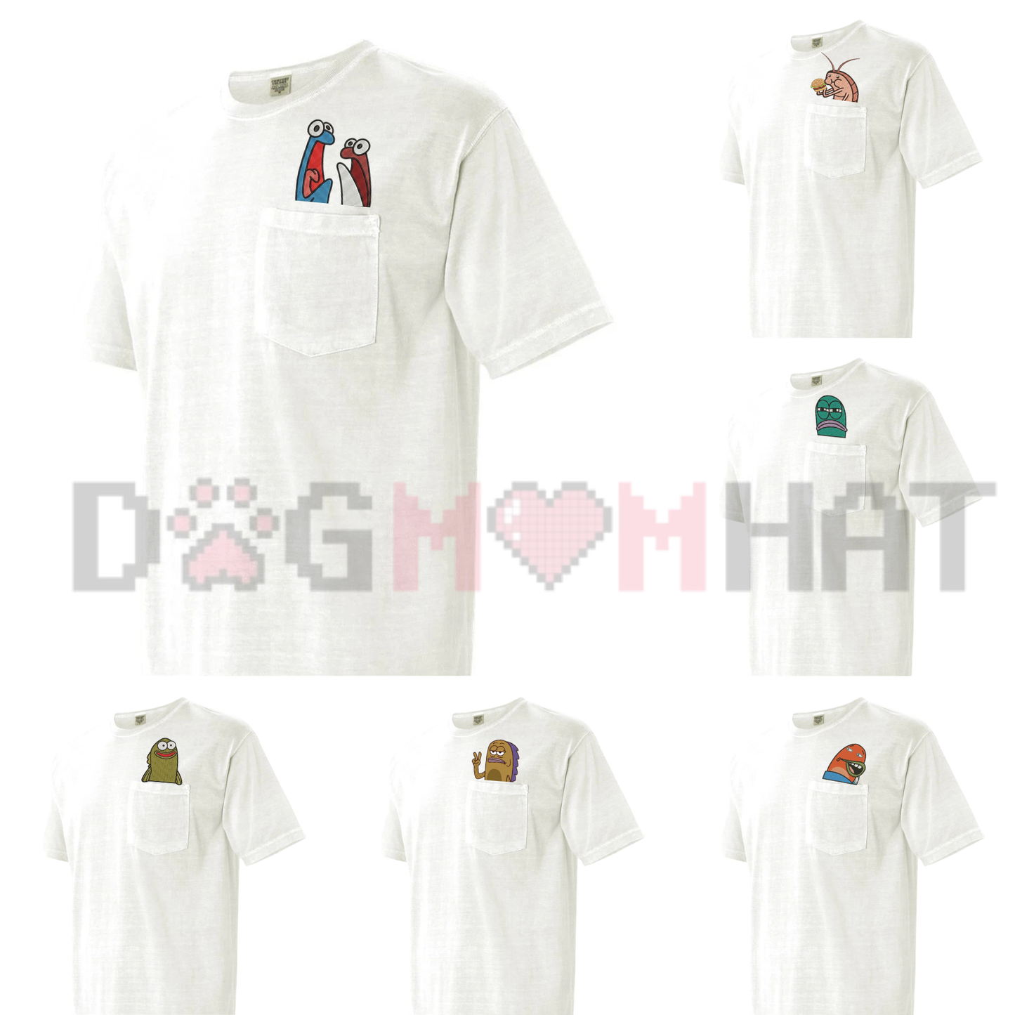 Fish Memes Embroidered Pocket Cotton T-Shirt - Funny Fishing Humor Graphic Tee
