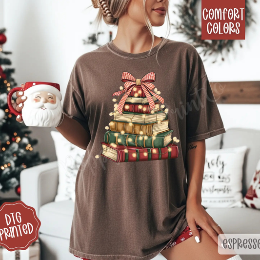 Book Stack Christmas Tree T-Shirt