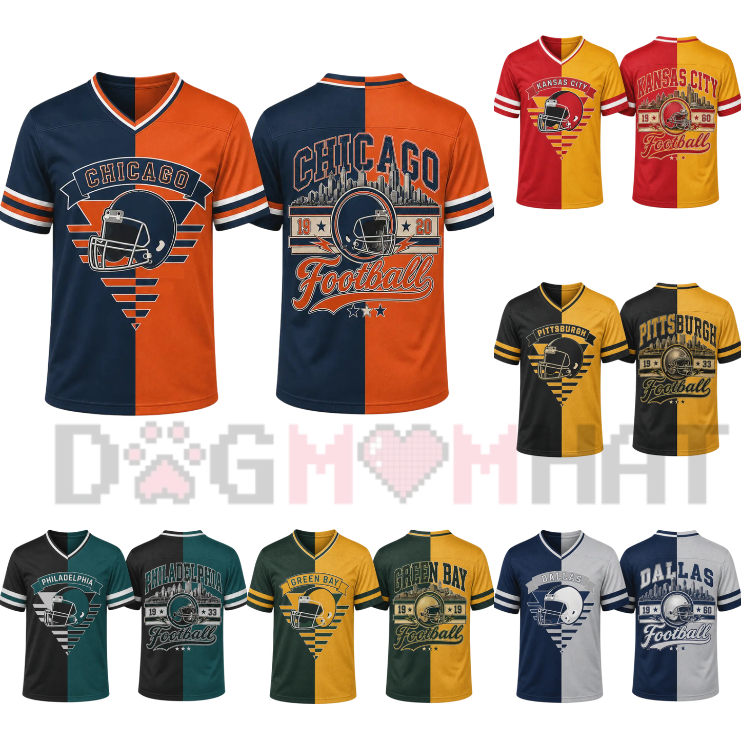 Unisex Two-Tone Split V-Neck Football Fan Jersey - Loose Fit Striped Tailgate Top