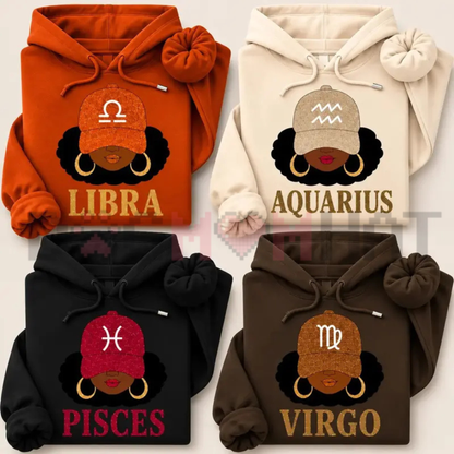 "Zodiac Slay Girl" Afro Zodiac Sign Hoodie - Cozy Horoscope Graphic Pullover