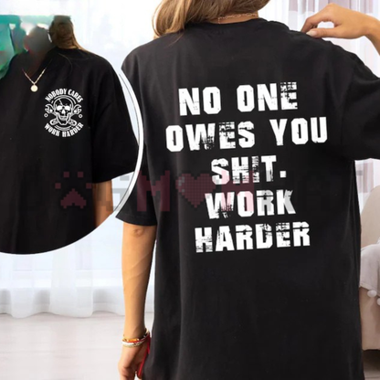 Relentless Grinder Work Harder Skull Graphic Tee - Bold Motivation Streetwear Cotton Menswear T-Shirt