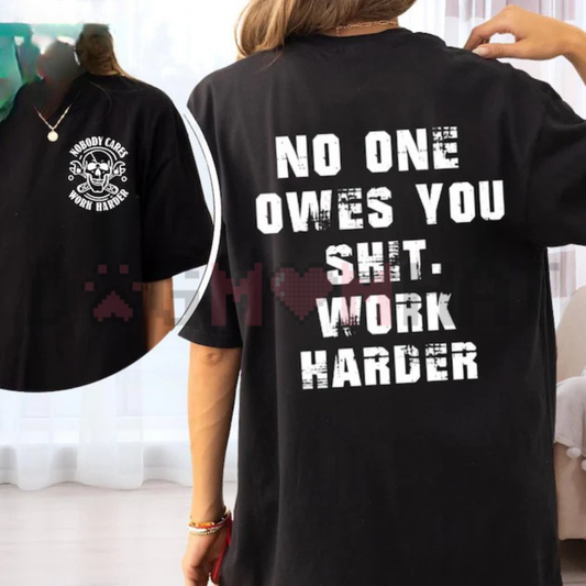 Relentless Grinder Work Harder Skull Graphic Tee - Bold Motivation Streetwear Cotton Menswear T-Shirt