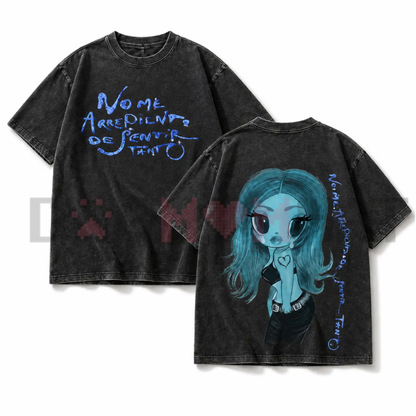 No Me Arrepiento de Sentir Tanto Vintage Washed Blue Hair Girl Graphic T-Shirt