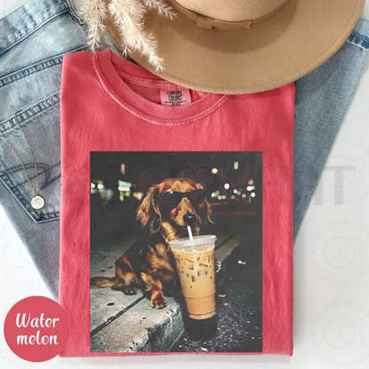 Funny Dachshund Iced Coffee T-Shirt