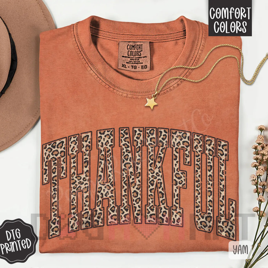 Leopard "Thankful" Comfort Colors T-Shirt – Trendy Women's Fall Apparel