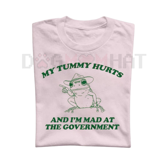 My Tummy Hurts And I'M Mad At The Government" Retro Frog Meme T-Shirt – Funny Unisex Adult Tee