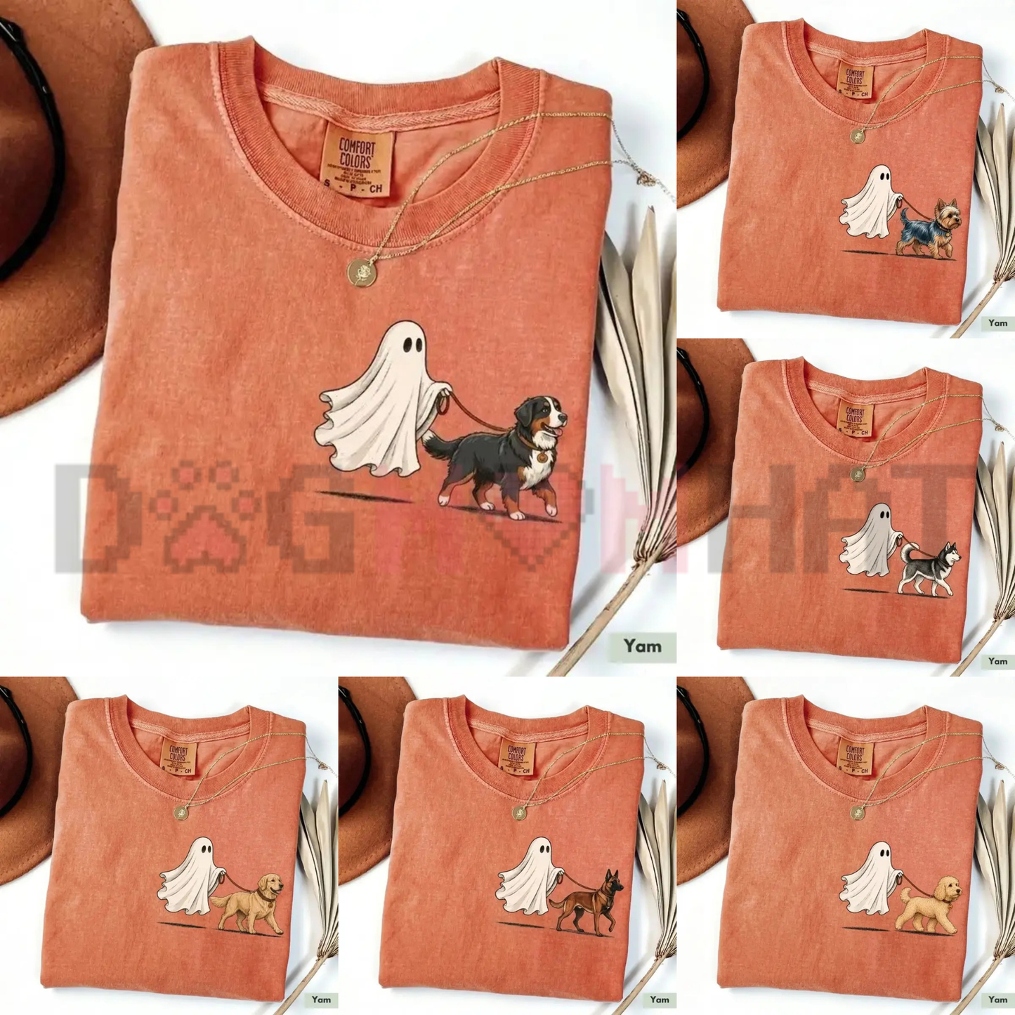 Comfort Colors Ghost Walking Dog Halloween T-Shirt - Cute Personalized Dog Lover Tee