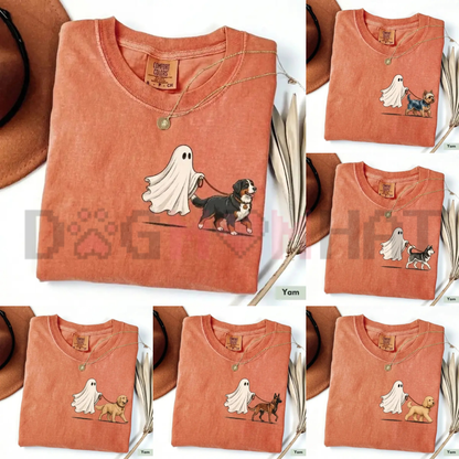 Comfort Colors Ghost Walking Dog Halloween T-Shirt - Cute Personalized Dog Lover Tee