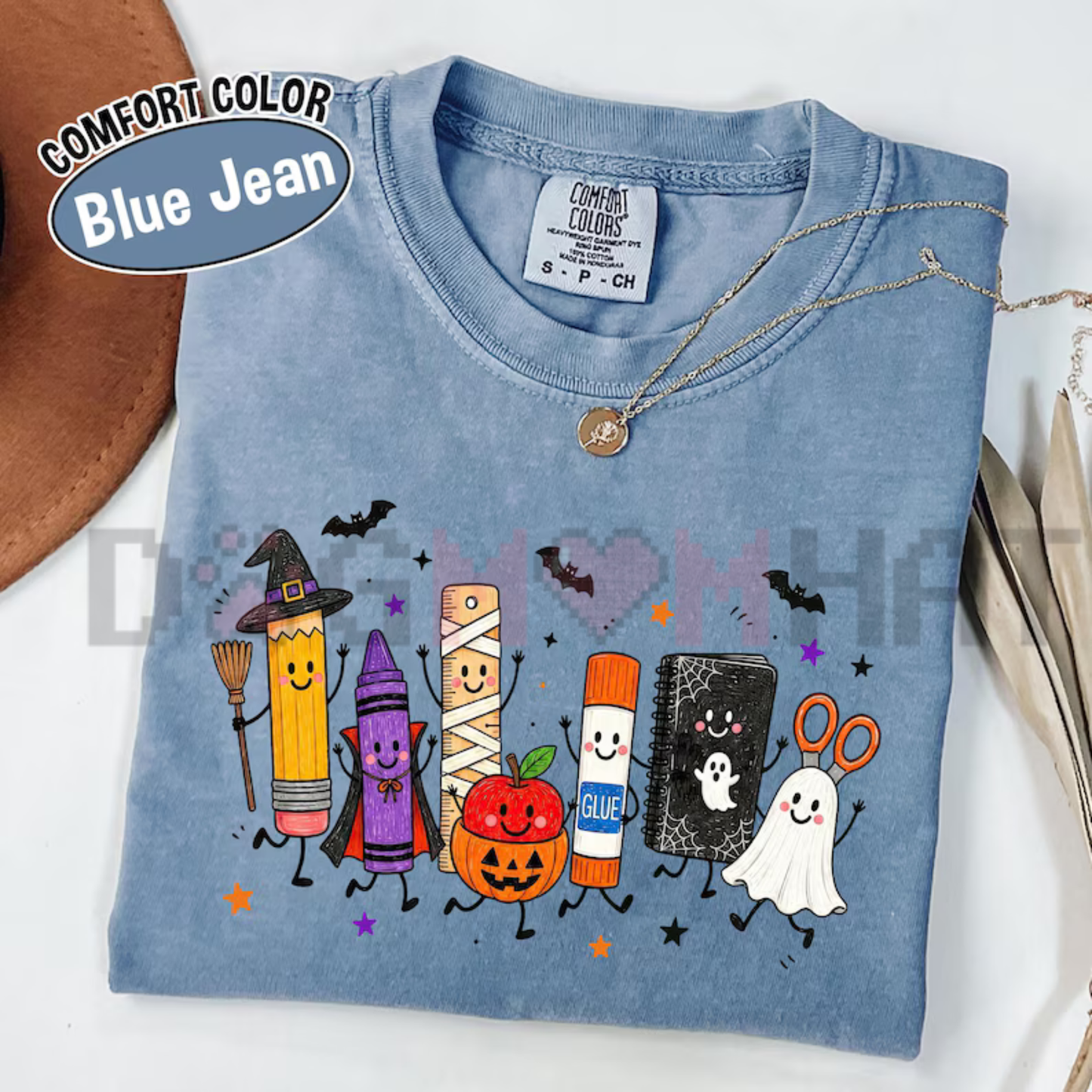 Comfort Colors® Spooky School Supplies Halloween Teacher T-Shirt - Cute Ghost Classroom Graphic Tee
