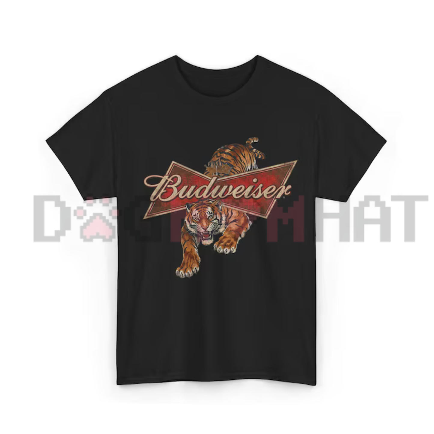 Retro Americana Wild Tiger Graphic Tee - Budweiser Vintage Washed Pure Cotton Women's Casual Top
