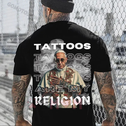 "TATTOOS ARE MY RELIGION" Tattooed Priest Print Men's T-Shirt – Unisex Statement Tee