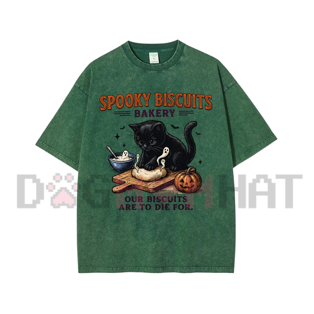 "Spooky Biscuits Black Cat" Halloween Graphic T-Shirt