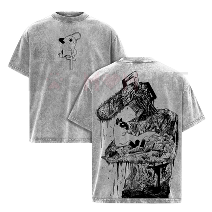 Chainsaw Man Denji T-Shirt – Vintage Washed Oversized Heavy Cotton Tee