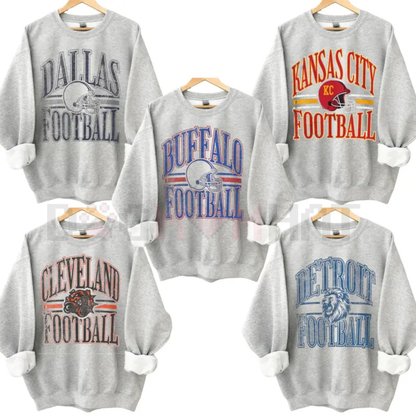 Team Football ASH GREY Crewneck Sweatshirt – Vintage Throwback Game Day Pullover