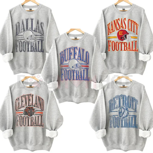 Team Football ASH GREY Crewneck Sweatshirt – Vintage Throwback Game Day Pullover
