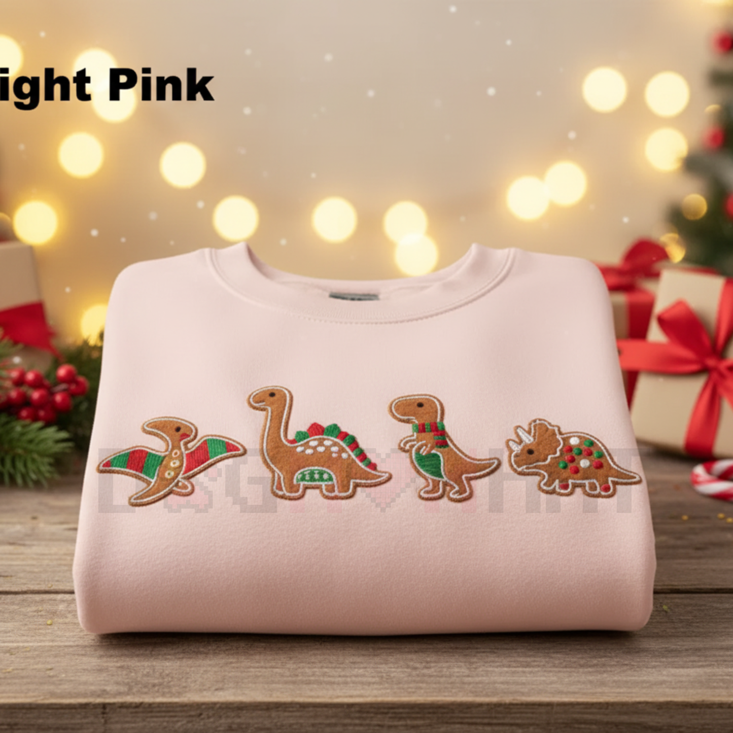 Embroidered Gingerbread Dinosaur Christmas Sweatshirt