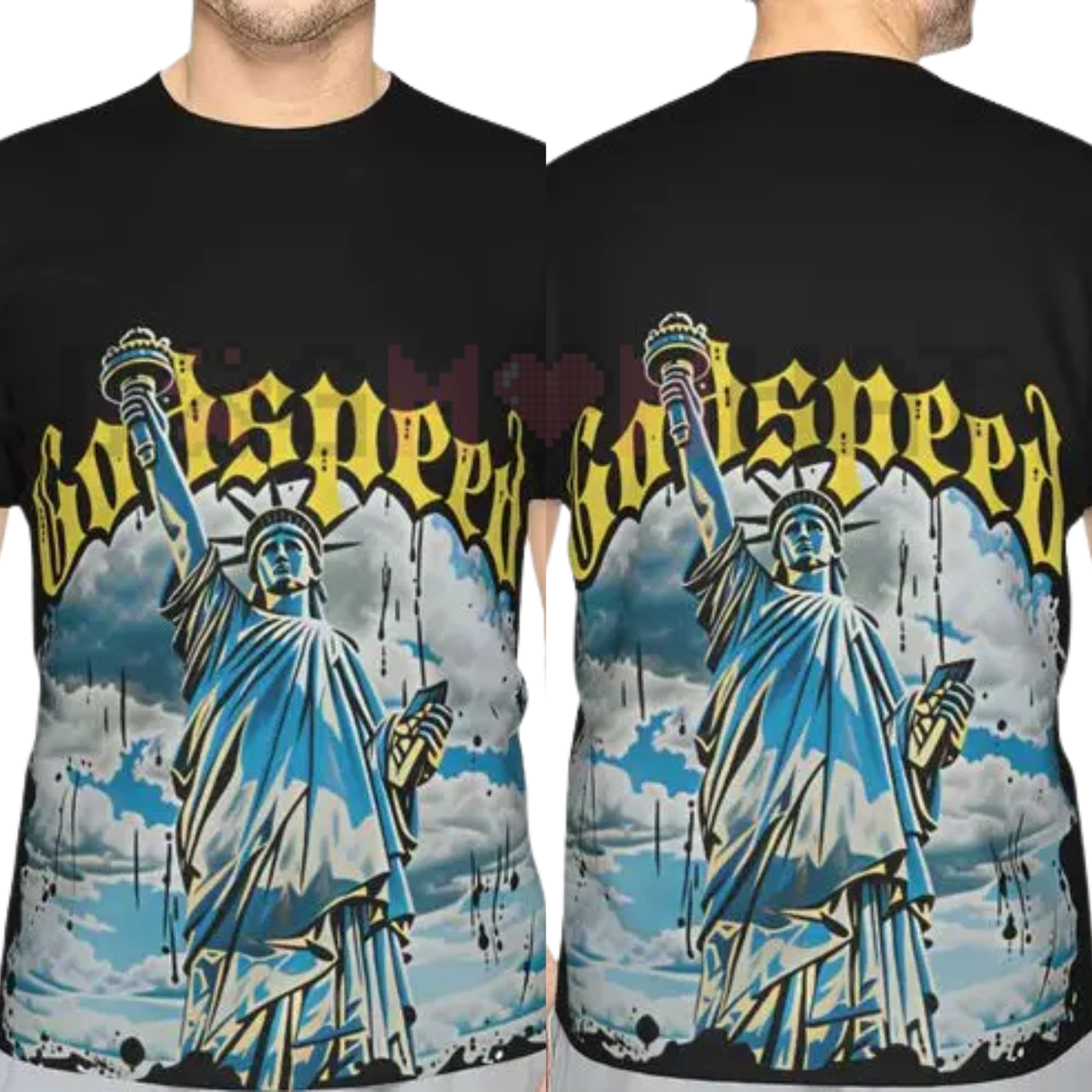 Liberty Speed Urban Oversized Heavyweight Tee - Retro Statue of Liberty Graphic Streetwear Shirt