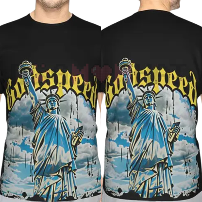 Liberty Speed Urban Oversized Heavyweight Tee - Retro Statue of Liberty Graphic Streetwear Shirt