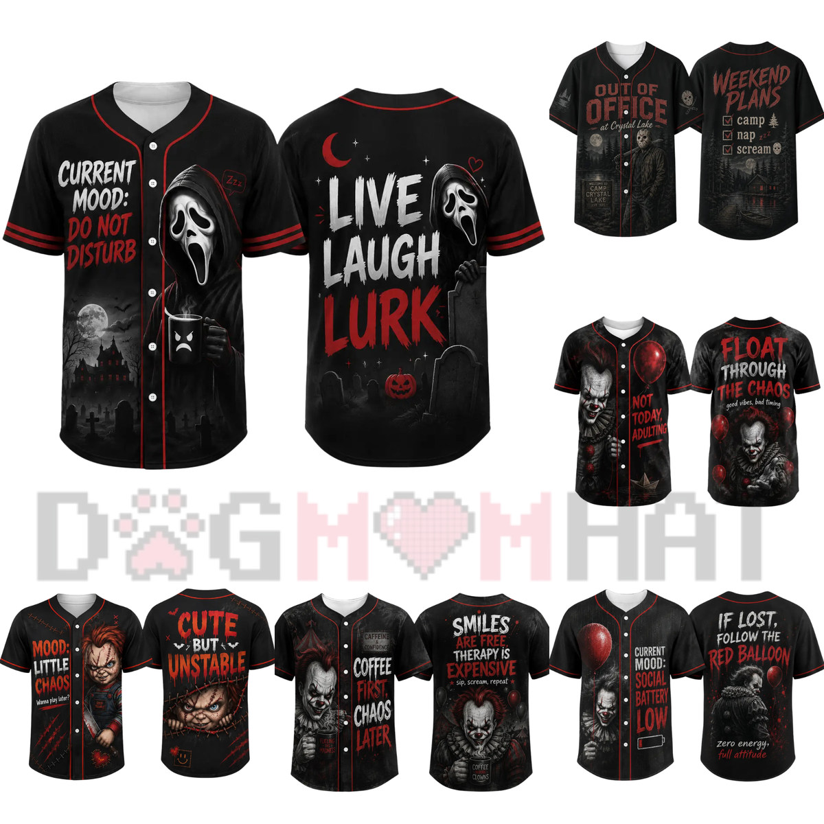 Unisex Horror Graphic Print Baseball Jersey - Slasher Theme Button-Up
