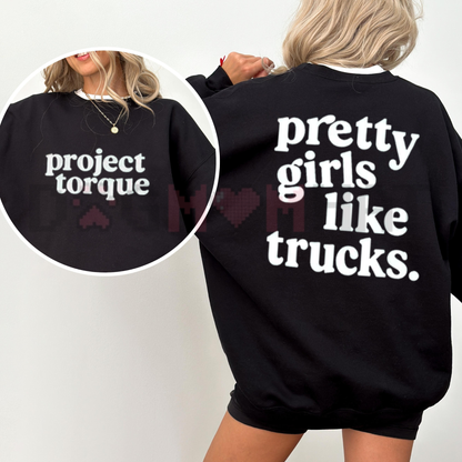 Country Chic Southern Trucker Crewneck - Pretty Girls Like Trucks Graphic Fleece Pullover Sweatshirt