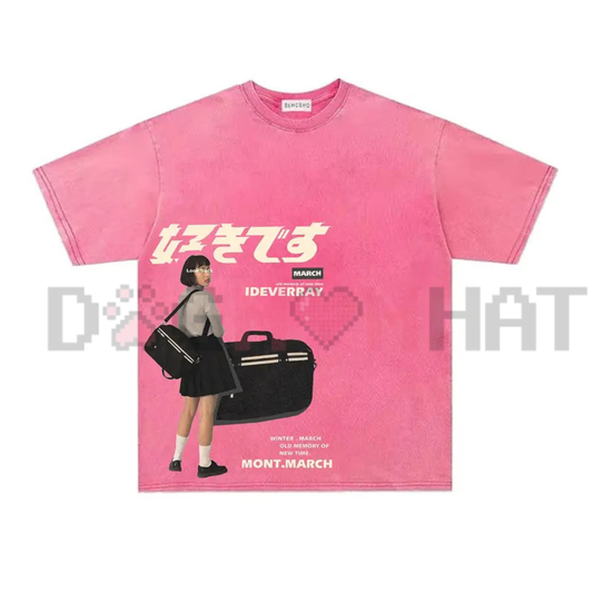 American Vintage Heavy Washed Tie-Dye Graffiti T-Shirt - Oversized Baggy Short-Sleeve Streetwear Tee