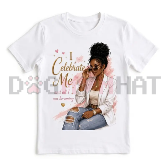 I Celebrate Me Metallic Golden Typography Graphic Tee - Vintage Soft Cotton Unisex Self Love Everyday Short Sleeve T-Shirt