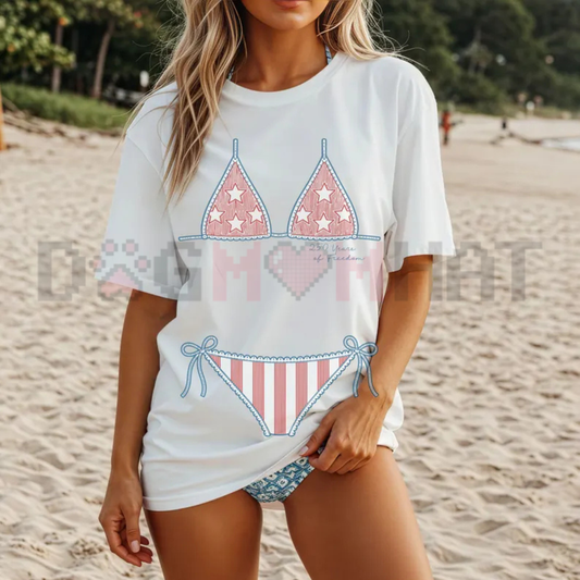 Retro America Preppy Bikini Top 4th of July Shirt