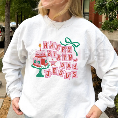 Minimalist "HBD Jesus" Funny Christmas Crewneck – Unisex Sarcastic Holiday Sweatshirt