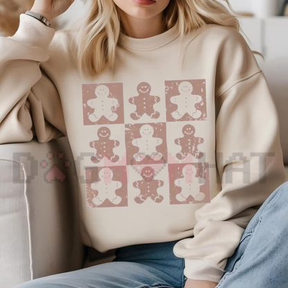 Retro Checkered Gingerbread Man Vintage Christmas Sweatshirt