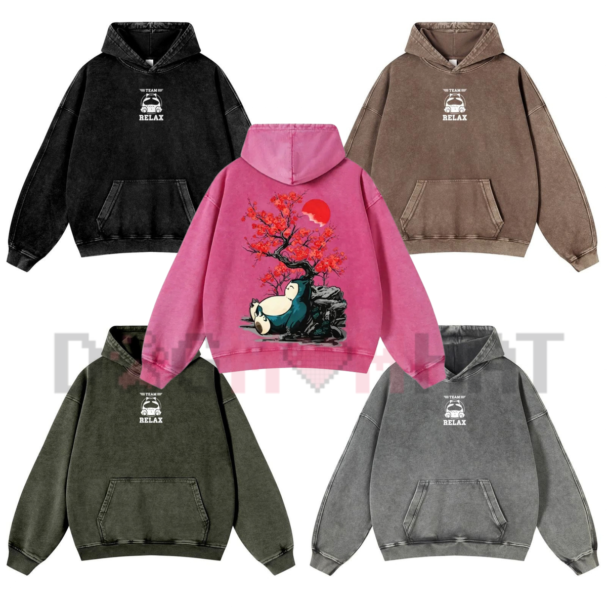 "Japanese Ink Wash Plum Blossom & Reclining Beast" Graphic Hoodie
