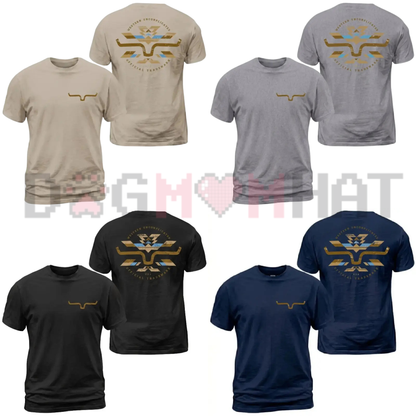 Kimes Ranch Horn Logo Aztec Print Graphic T-Shirt - Western Tribal Back Print Cowboy Tee