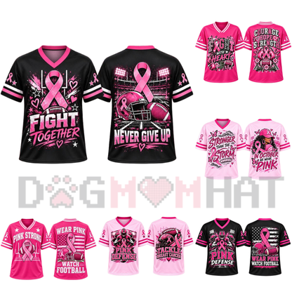 Pink Ribbon Breast Cancer Awareness V-Neck Football Jersey T-Shirt