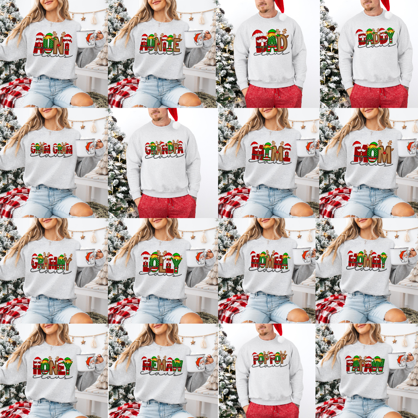 Unisex Faux Embroidery "Claus" Christmas Sweatshirt – Festive Holiday Pullover