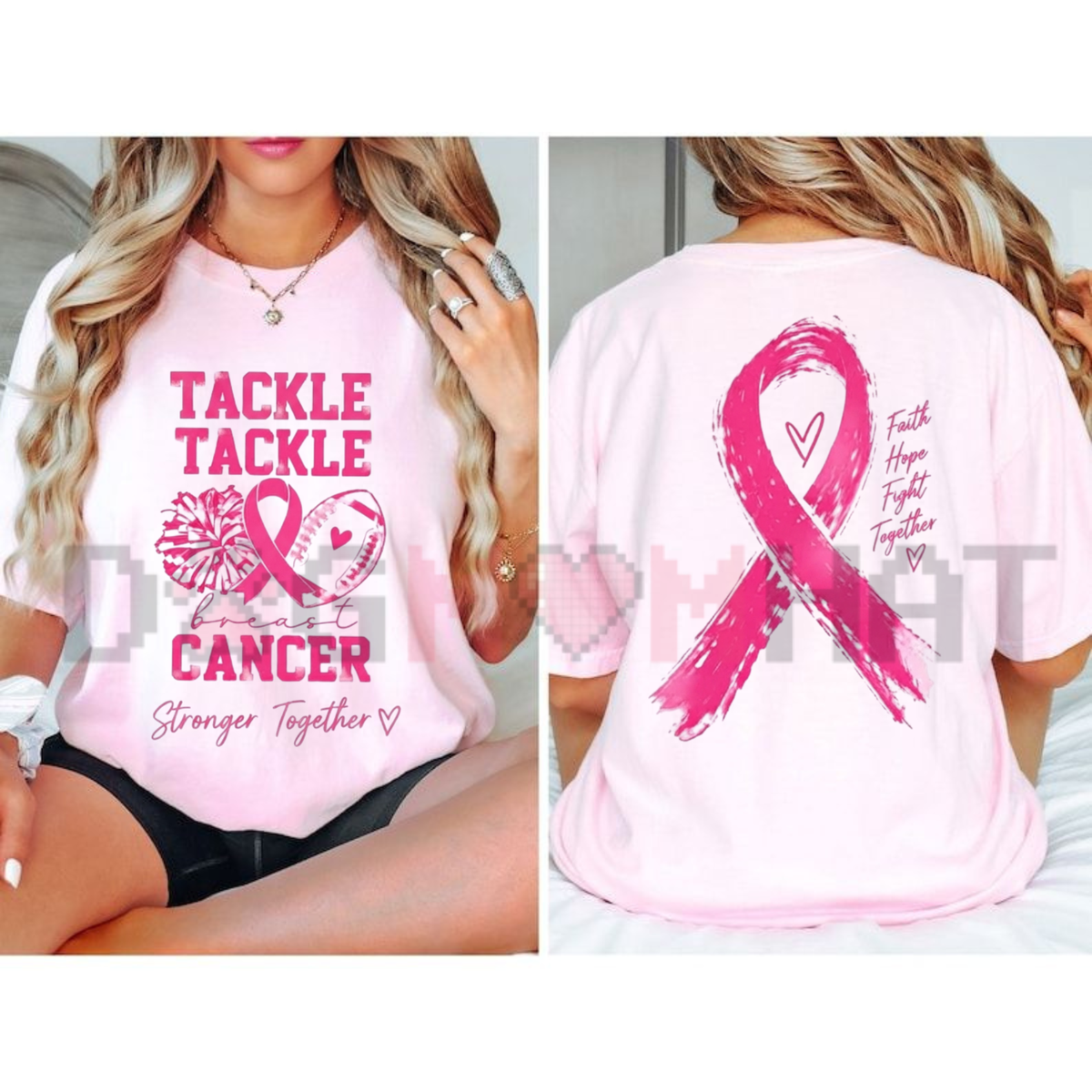 Women's Tackle Breast Cancer Double-Sided Graphic T-Shirt