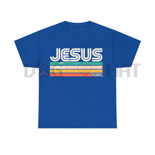 Vintage "Jesus King" T-Shirt – Classic Christian Cotton Menswear Tee, Retro Religious Graphic Shirt