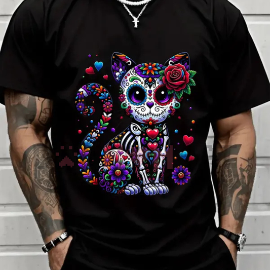 Dia de Los Muertos Cinco de Mayo Cat Sugar Skull T-Shirt – Mexican Fiesta Graphic Tee