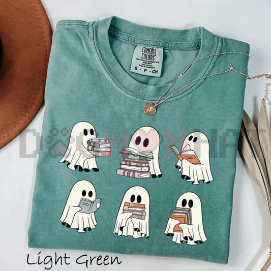 Comfort Colors® Halloween Bookshelf T-Shirt - Spooky Ghost Reader & Book Lover Graphic Tee