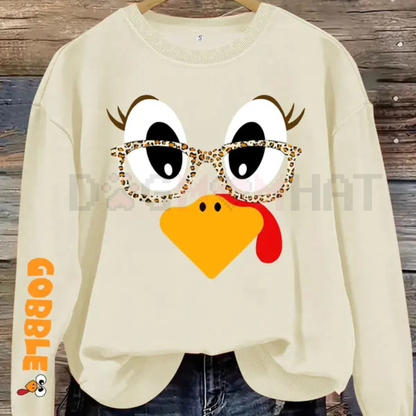 Women's Casual Thanksgiving Turkey Print Pullover Sweater