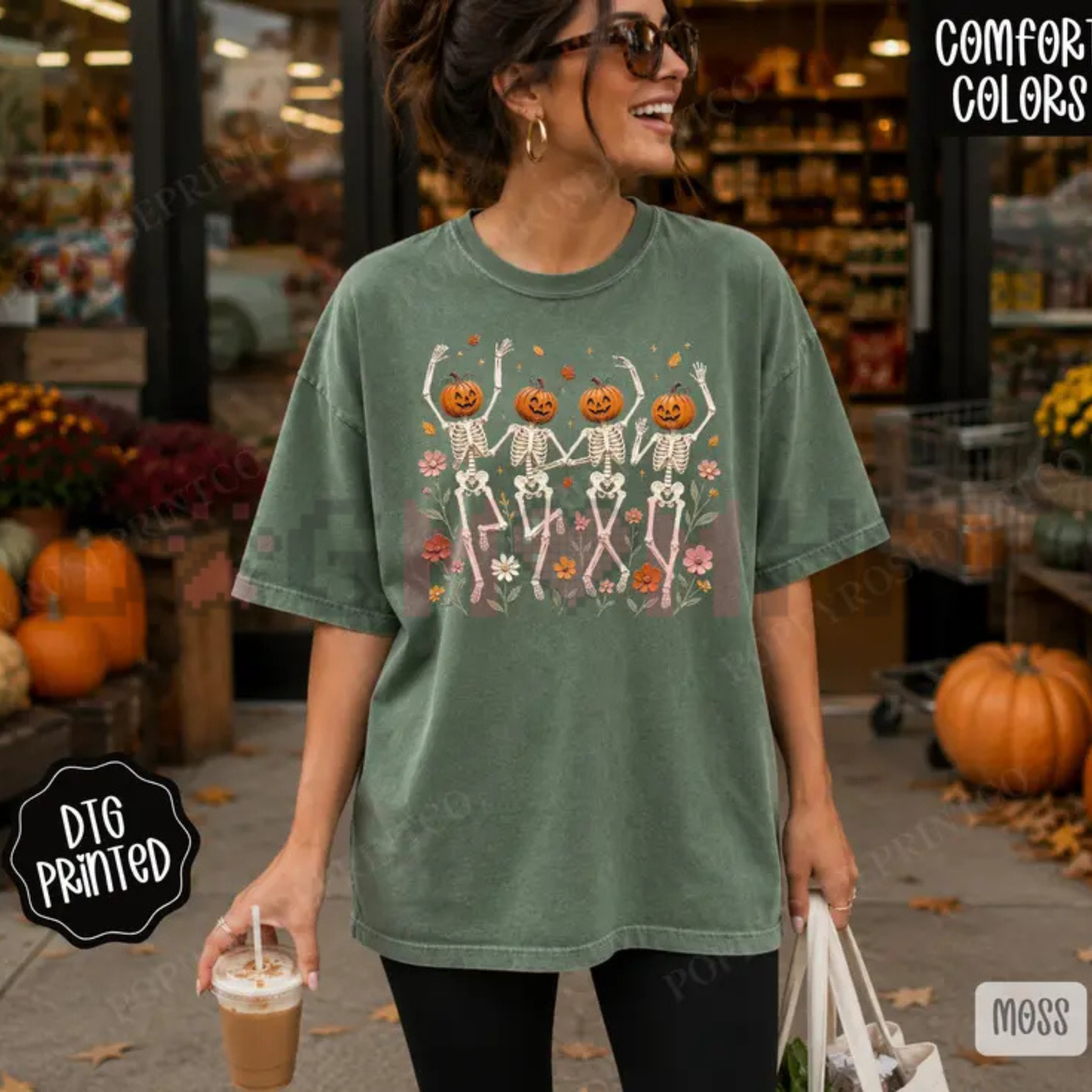 Dancing Skeletons Vintage Fall Graphic Tee - Retro Spooky Season Soft Cotton Unisex T-Shirt Gift For Her
