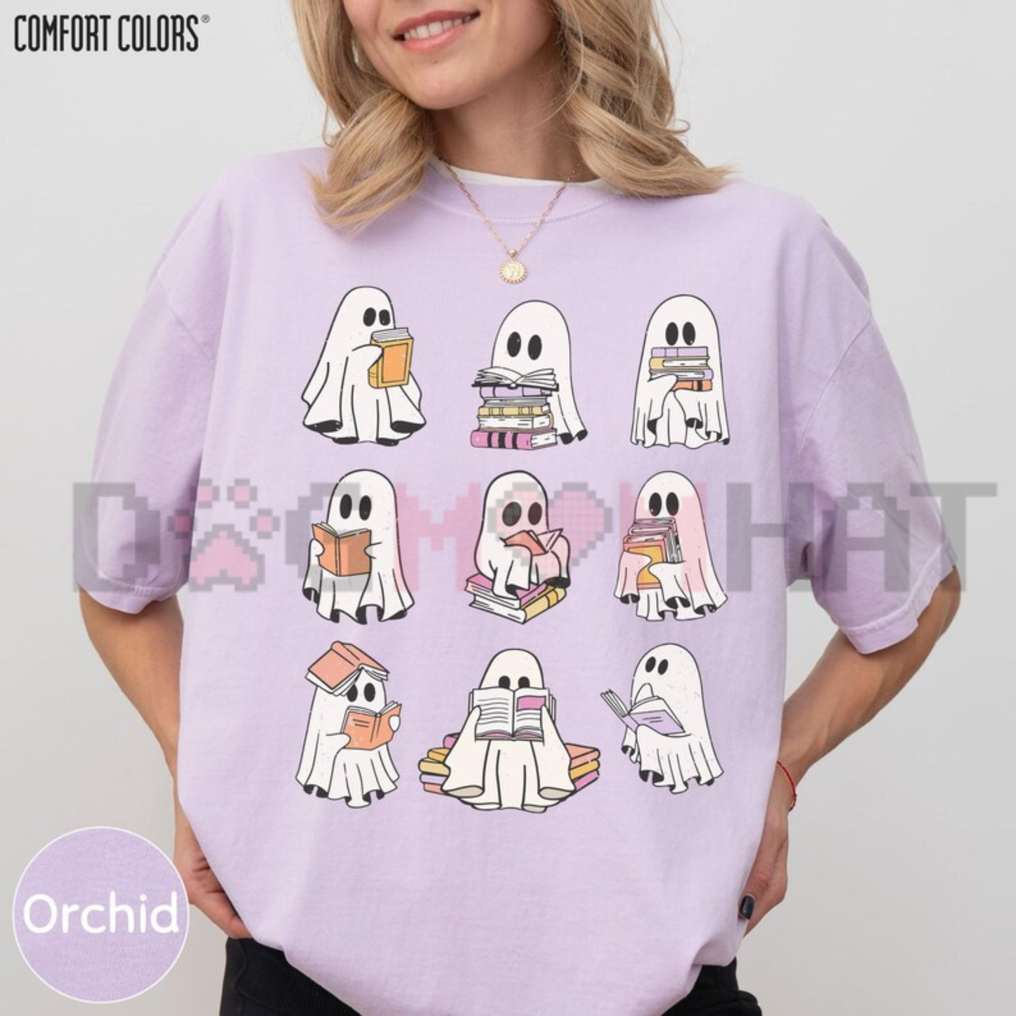 Ghost Reading Book Comfort Colors® T-Shirt - Cute Bookish Halloween Educator Tee