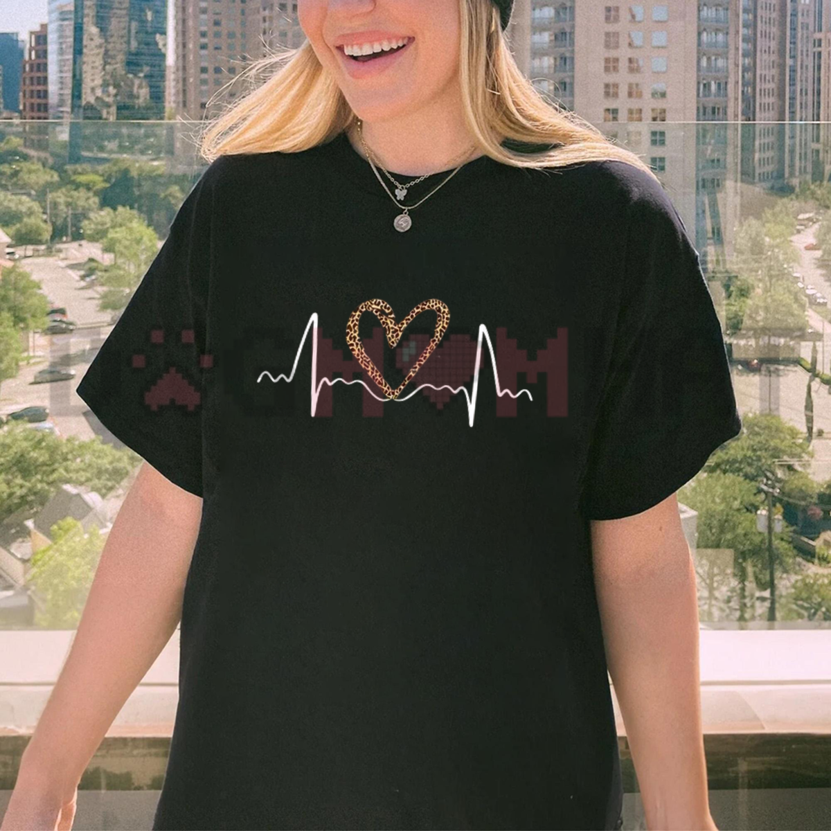 Parke Horizon Tee – Unisex Leopard Heart ECG Graphic T-Shirt