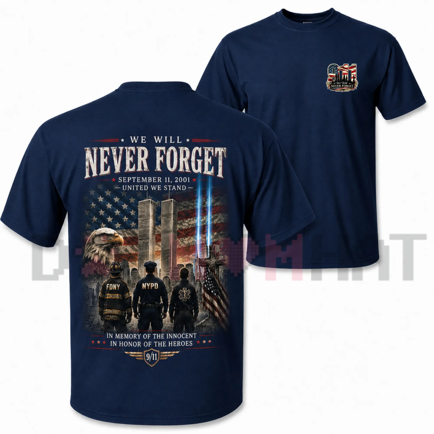 9/11 Memorial Twin Towers Graphic T-Shirt - Patriotic Eagle First Responder Tee