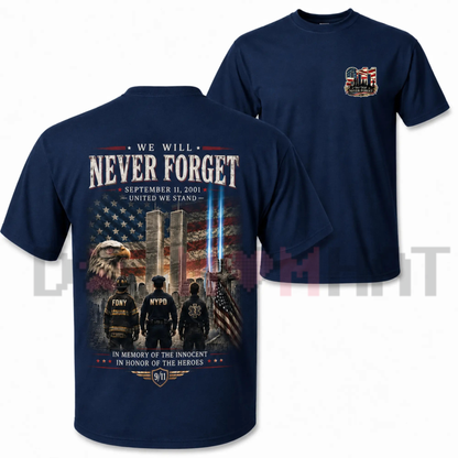 9/11 Memorial Twin Towers Graphic T-Shirt - Patriotic Eagle First Responder Tee