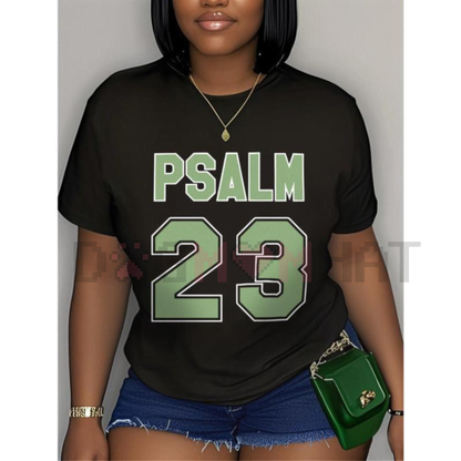 Women's Psalm 23 Jersey Premium T-Shirt – Bold Green Lettering, Soft Casual Crew Neck Tee