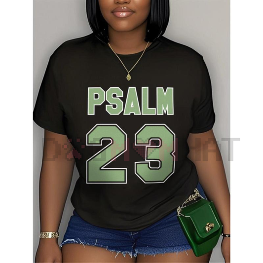 Women's Psalm 23 Jersey Premium T-Shirt – Bold Green Lettering, Soft Casual Crew Neck Tee