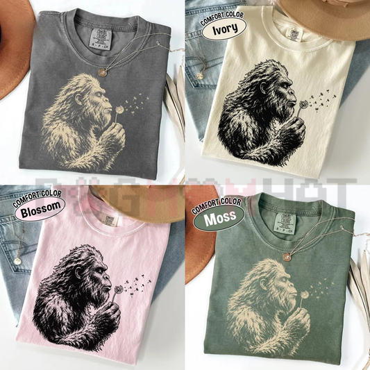 Comfort Colors Bigfoot Dandelion T-Shirt - Vintage Sasquatch Nature Tee